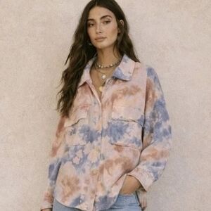 Easel Tie Dye Shirt Jacket Button Up Oversized Boxy Fit Pockets Boho Size M